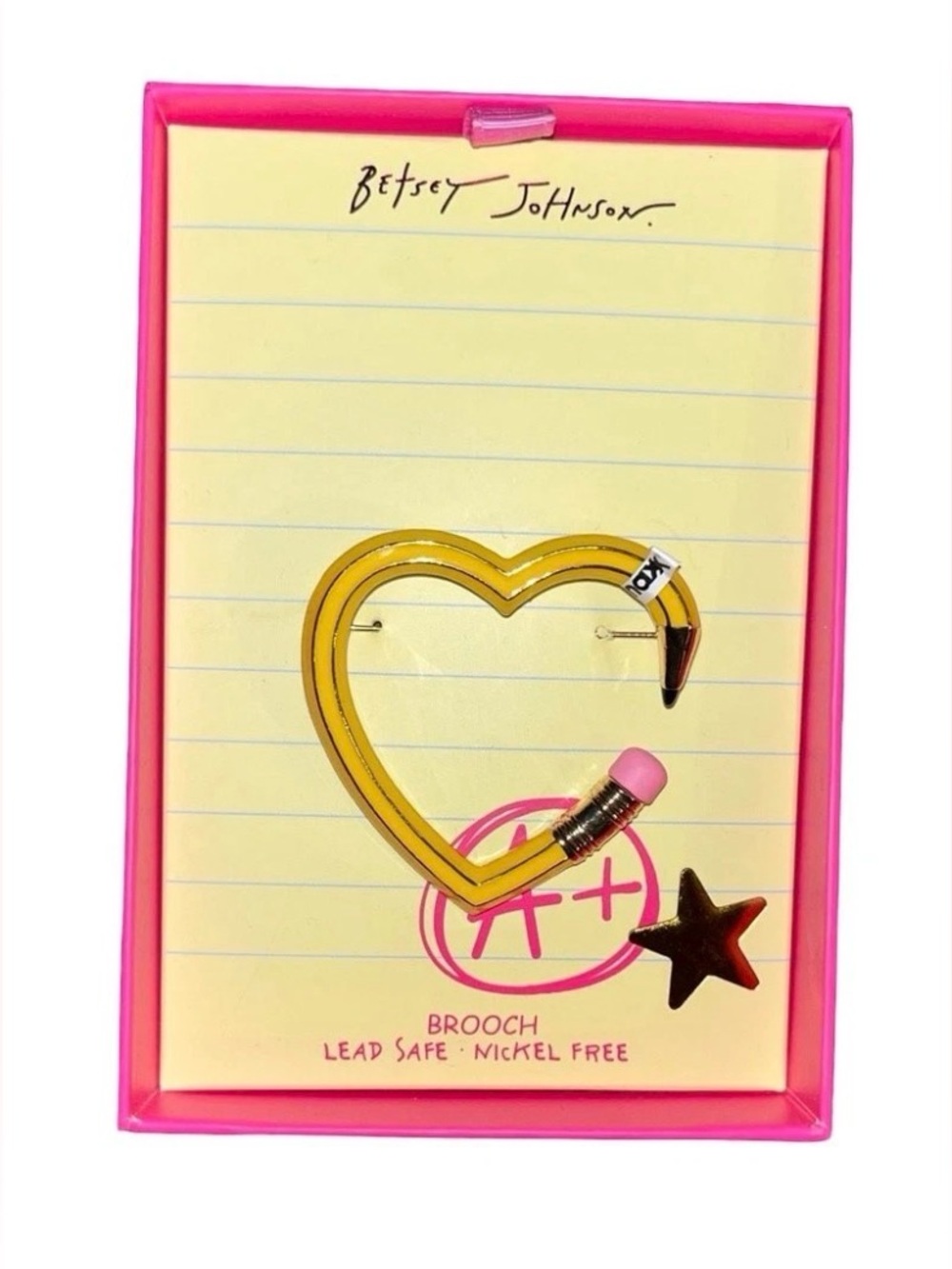 Betsey Johnson Yellow Heart Pencil Pin with Pink Eraser - Picture 8 of 16